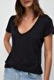 V Yaka Keten Basic T-shirt - 3