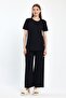 Women's Seasonal Short Sleeve Corded Black Pajama Set