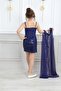 Children's Cape with Sequins Navy Blue Evening Dress Graduation Outfit - 5