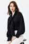 Women's Oversize Blouse Shirt with Patterned Balloon Sleeves and Shoulder Gather Detail - 2