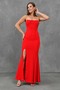 Red Strapless Neckline Corset Detailed Slit Design Maxi Dress 167 - 8