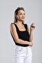Women's Black Square Collar Lycra Crop Summer Knitwear Blouse - 4