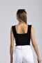 Women's Black Square Collar Lycra Crop Summer Knitwear Blouse - 6