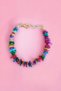 Colorful Mother-of-Pearl Crushed Stone Bracelet, Genuine Natural Stone, Brass Plated, with Extension Chain, Certified Bracelet - 3