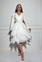 Women's Jacket Collar Long Sleeve Lace Belted Skirt Asymmetrical Layered Knee-Length Tulle Dress