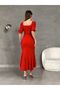 Princess Sleeve Skirt Flounced Square Neck Midi Length Crepe Fabric Evening Dress Wedding Engagement Promise Invitation - 7