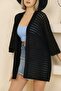 U Shawl Collar Half Sleeve Openwork Perforated Summer Midi Length Thin Knitwear Cardigan - 3
