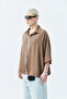 BASIC OVERSIZE CROP SHIRT-BROWN - 2