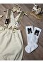 Handmade Cream Gold Teddy Bear Concept Baby Boy Shorts Salopet Bow Tie Socks Set - 6