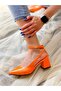 Exclusive - Orange Orange Shiny, Glittery Patent Leather Short Heel Strap Pointed Toe Classic Sandals - 7