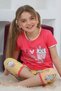 Girl's Short Sleeve Capri Crew Neck Ice Cream Printed Fuchsia Color Pajama Set