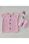 Baby Bootie Vest, Organic Cotton Hand-Knitted Pink Two-Piece Set
