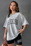 Women's Gray Crew Neck Brooklyn Printed Oversize T-Shirt-Leggings Set - 3