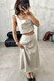 Stone 100% Cotton Buttoned Vest Skirt Linen Set - 2