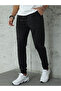Ribbed Men's Slim Fit Black Sports Sweatpants