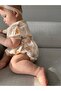 Baby Girl Bandana, Raindrop Pattern, Ruffled, Snap Snap-Fastened Romper Bodysuit Two-Piece Set - 3