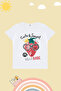White Girl Strawberry Patterned Crew Neck Cotton Knitted Short Sleeve T-Shirt Tkdss24Ts00043