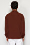 Kahverengi Oversize Fit Apaş Yaka Yazlık Keten Görünümlü Gömlek TMNSS23GO00053 - 6