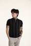 The Champ Polo Collar Zippered White Striped Knitwear Knitted Black Men's T-Shirt