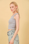 Women's 3-Pack Cream Black Gray Plain Collar Strap Crop Blouse - 6