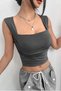 Square Neck Stretchy Crop Blouse with Gather Detail - 5