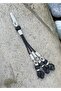Black and White Combination Ball Hanging Triple Silver Rosary with Tassel