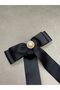 Women's Pearl Detailed Grogen Ribbon Bow Automatic Buckle - 4