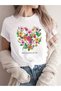 Women's White Life Flower Printed Oversize T-Shirt