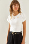 Women's White Metal Ring Detailed Short Sleeve Basic T-Shirt 60251215 - 2