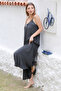 Italian Anthracite V-Neck Strap Woven Wide Leg Casual Viscose Jumpsuit - 5