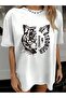 Women's White Be Strong Tiger Printed Oversize T-Shirt