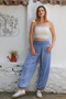 Italian Light Blue Woven Extra High Waist Elastic Leg Casual Viscose Trousers - 4