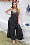 Italian Anthracite V-Neck Strap Woven Wide Leg Casual Viscose Jumpsuit - 2