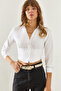 Women's White Long Sleeve Shirt with Elastic Back 60251271