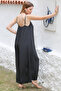 Italian Anthracite V-Neck Strap Woven Wide Leg Casual Viscose Jumpsuit - 8