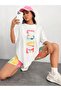 Women's White Vertical Love Printed Oversize T-Shirt - 4