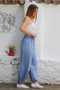 Italian Light Blue Woven Extra High Waist Elastic Leg Casual Viscose Trousers - 7