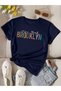 Women's Dark Blue Colored Brooklyn Printed Oversize T-Shirt