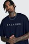 Men's Navy Blue Balance Printed Oversize T-Shirt