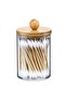2 Pcs Bamboo Lid, Clear Glass Jar, Stick, Cotton, Floss, Makeup Brush Organizer - 2