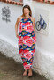 Red-White-Navy Blue Halter Neck Pocketed Allover Printed Woven Casual Dress - 2