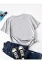 Women's Gray Chose Happy Printed Oversize T-Shirt - 2