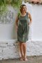 Organic Cotton Dark Khaki Round Neck Sleeveless Pocketed Woven Casual Muslin Dress - 2