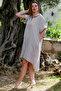 Organic Cotton Mink Shirt Collar Buttoned 3/4 Sleeve Buttoned Pocketed Woven Casual Muslin Dress - 6