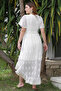 Ecru V-Neck Tissue Sleeve Lined Tassel Detailed Lace Back Long Woven Casual Dress - 8