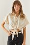 Women's Beige Ayrobin Detailed Linen Shirt 60251319 - 3