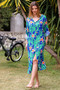 Petrol Blue Hooded Buttoned Long Sleeve Slit Allover Printed Woven Casual Dress - 7