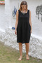 Organic Cotton Black Round Neck Sleeveless Pocketed Woven Casual Muslin Dress - 3