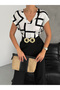 Women's V-Neck Off-Shoulder Short Sleeve Printed Blouse