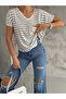 Women's v-neck Drop-Shoulder Striped blouse - 4